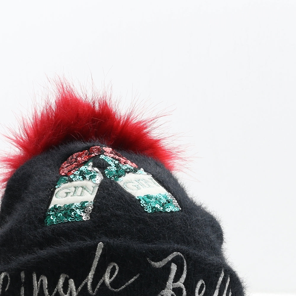F&F Womens Blue Nylon Bobble Hat One Size - Christmas Gingle Bells