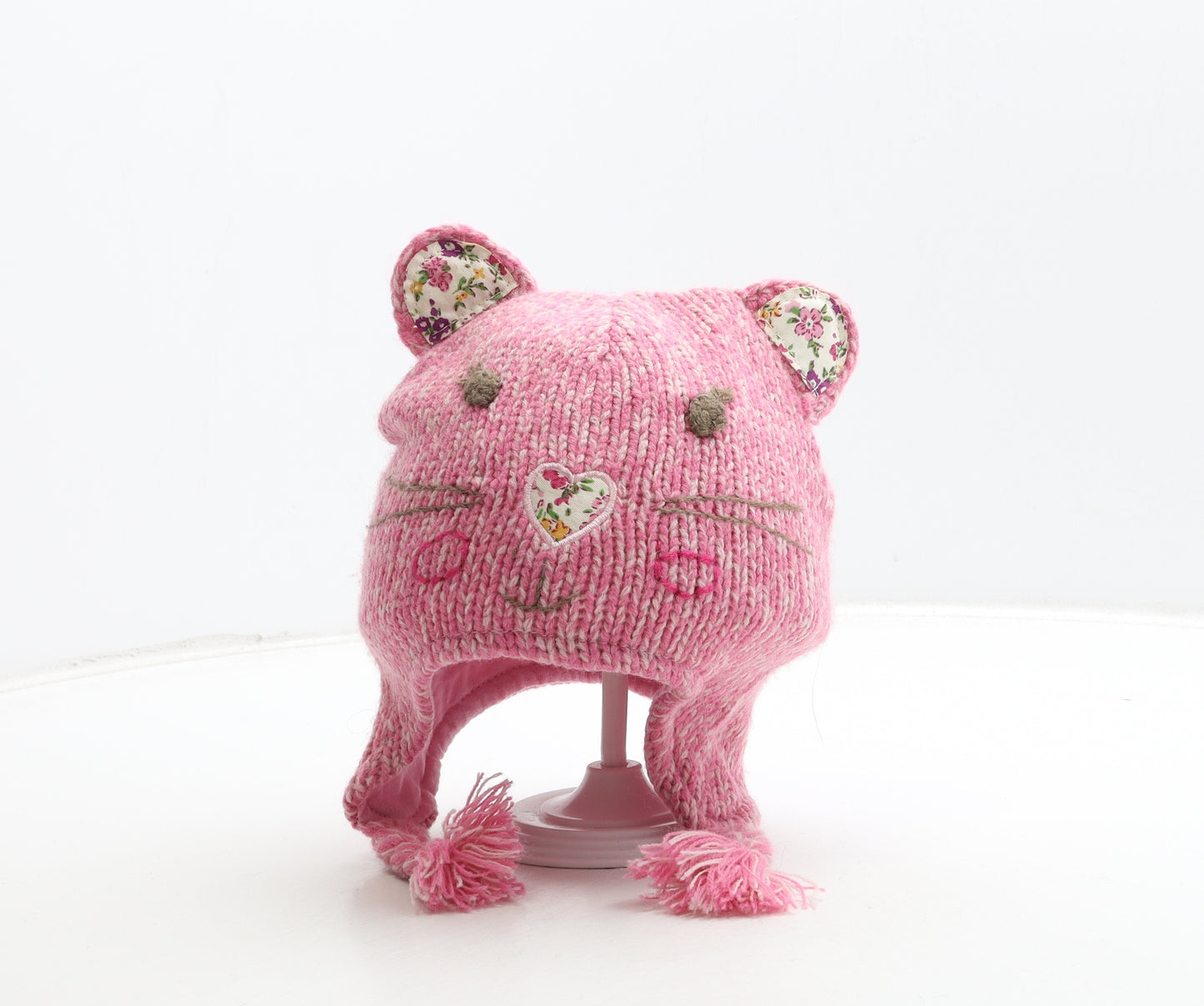 Marks and Spencer Girls Pink Acrylic Bonnet Size S - Cat Detail