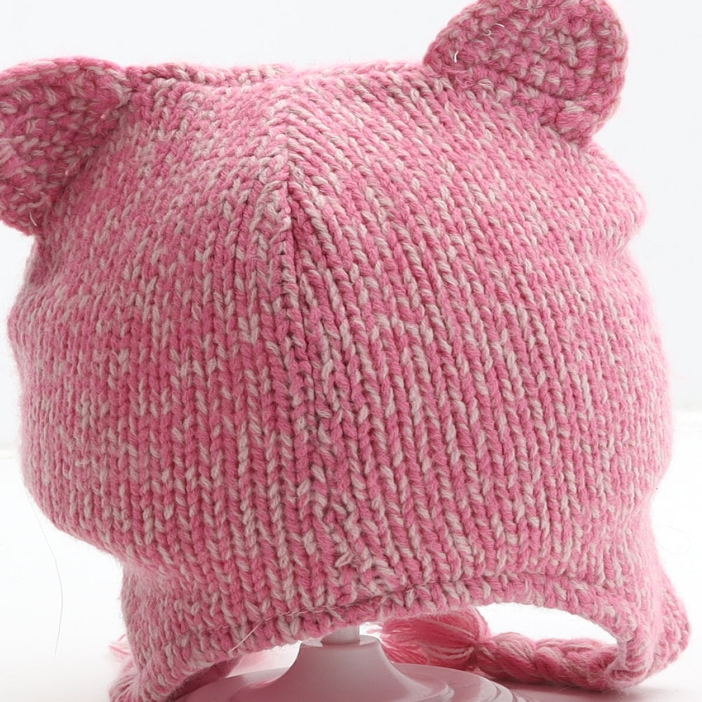 Marks and Spencer Girls Pink Acrylic Bonnet Size S - Cat Detail