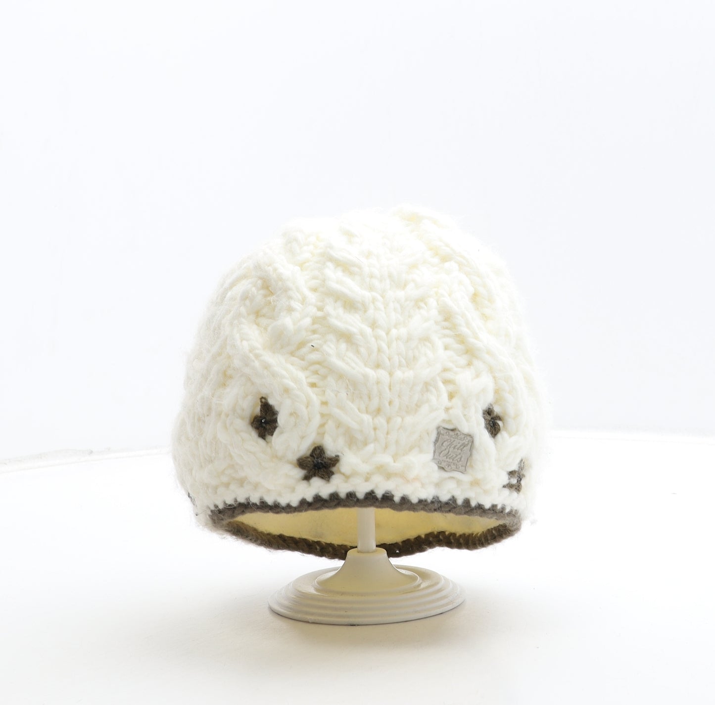 ChillOuts Womens White Floral Acrylic Beanie One Size