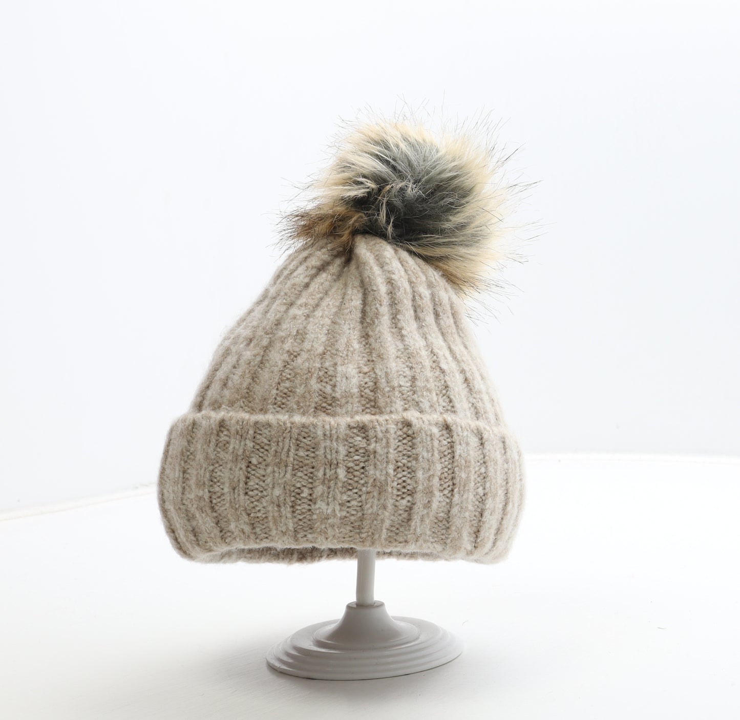 F&F Womens Brown Acrylic Bobble Hat One Size