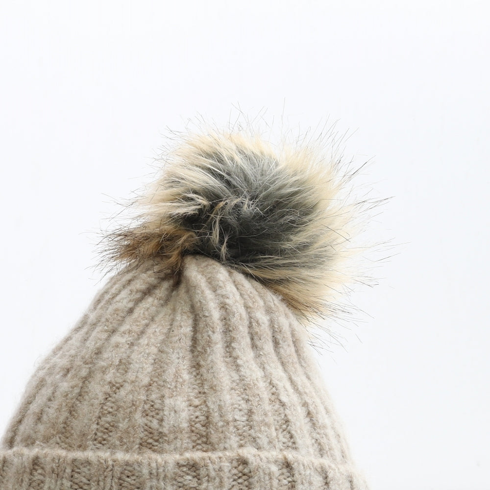 F&F Womens Brown Acrylic Bobble Hat One Size