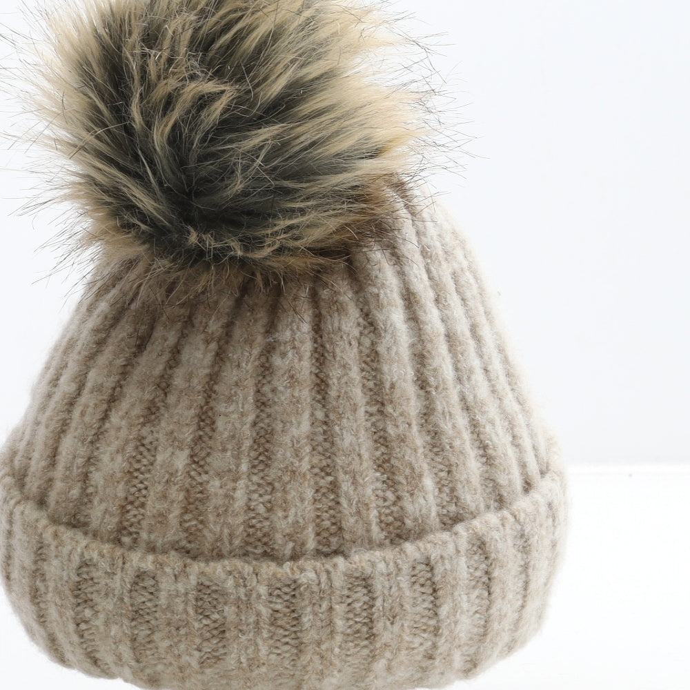 F&F Womens Brown Acrylic Bobble Hat One Size