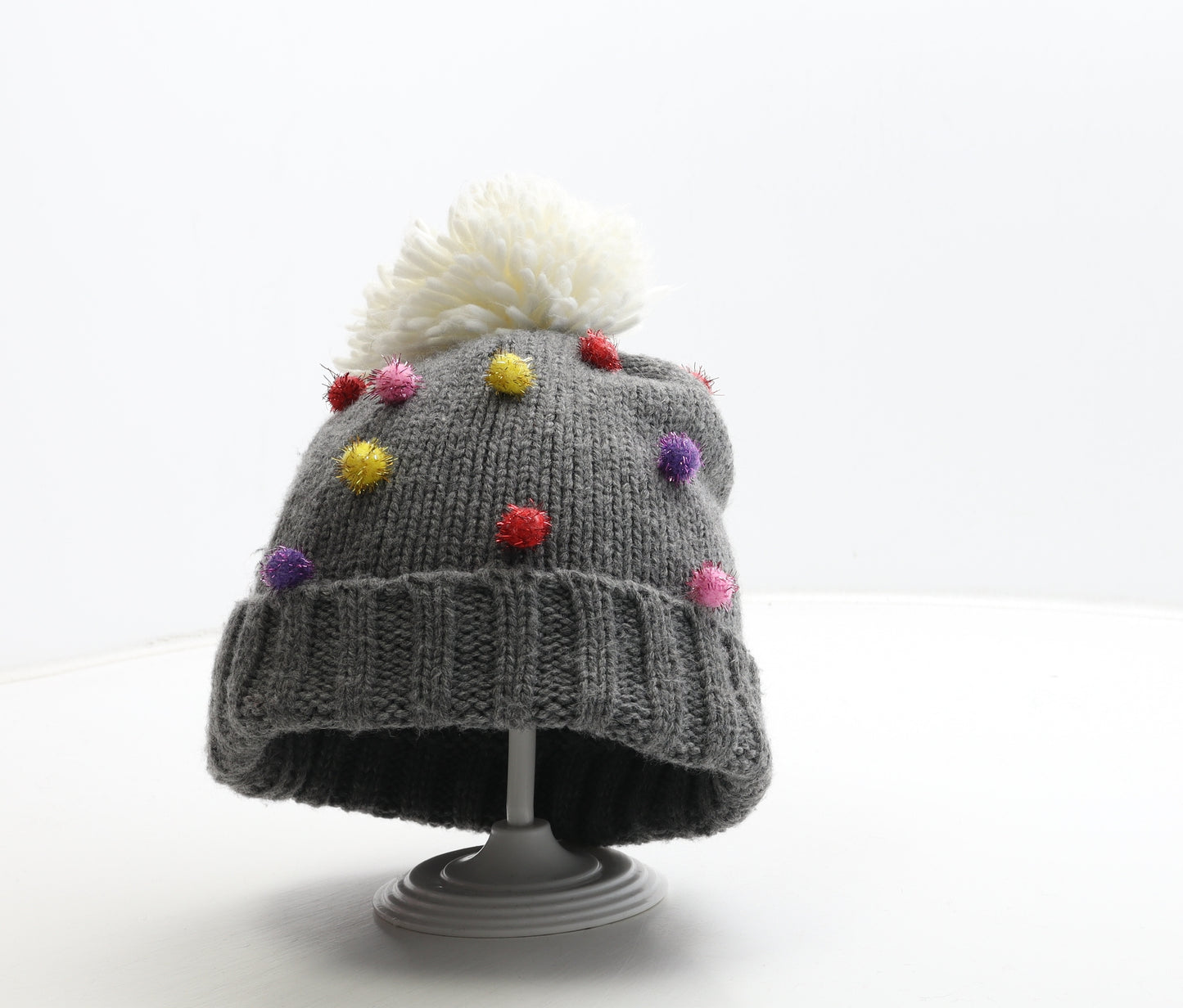Preworn Womens Grey Acrylic Bobble Hat One Size - Pom Pom Detail