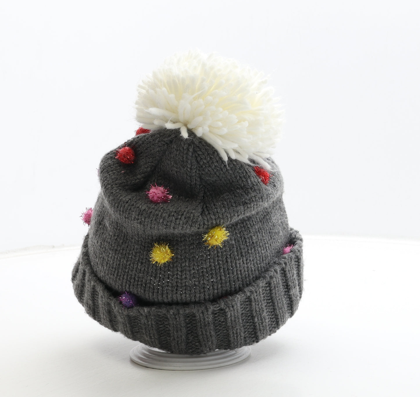 Preworn Womens Grey Acrylic Bobble Hat One Size - Pom Pom Detail