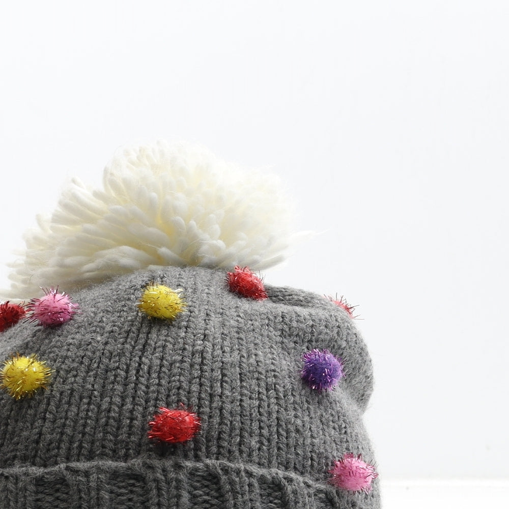 Preworn Womens Grey Acrylic Bobble Hat One Size - Pom Pom Detail