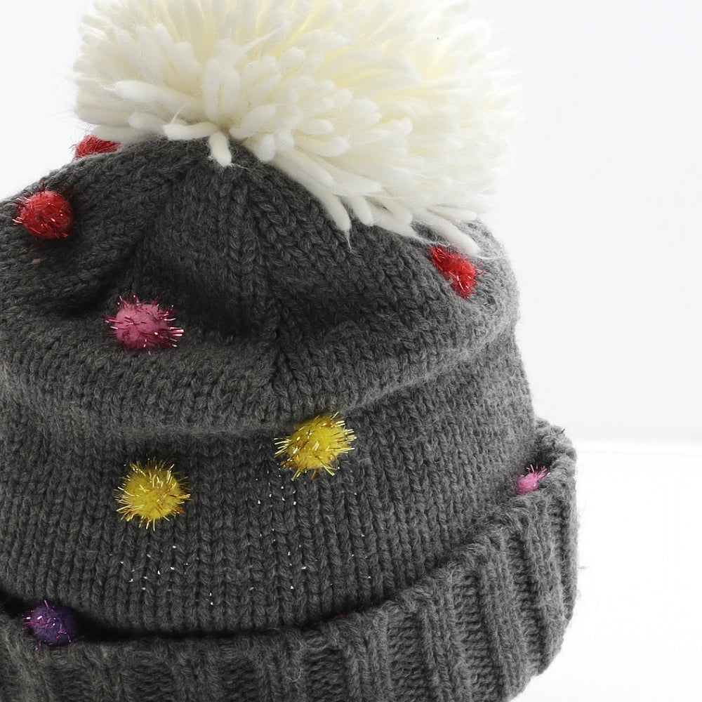 Preworn Womens Grey Acrylic Bobble Hat One Size - Pom Pom Detail