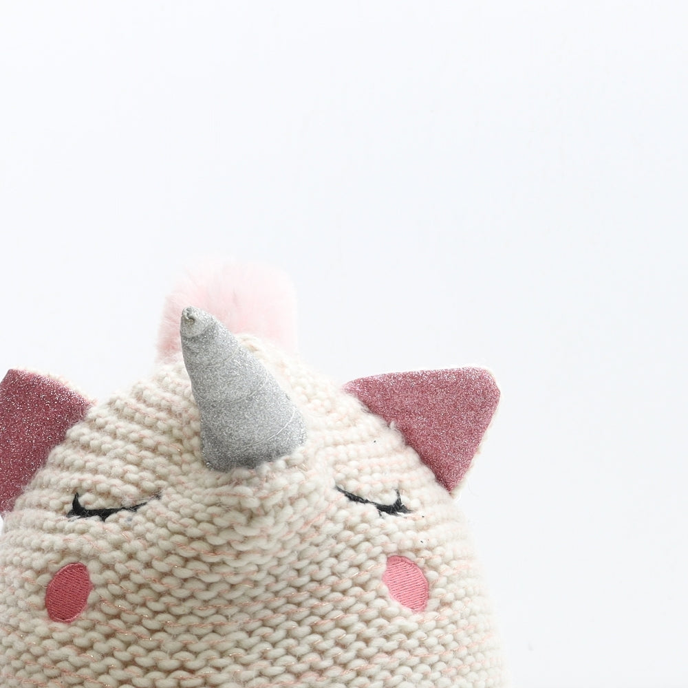 V By Very Girls Pink Acrylic Beanie One Size - Unicorn Detail