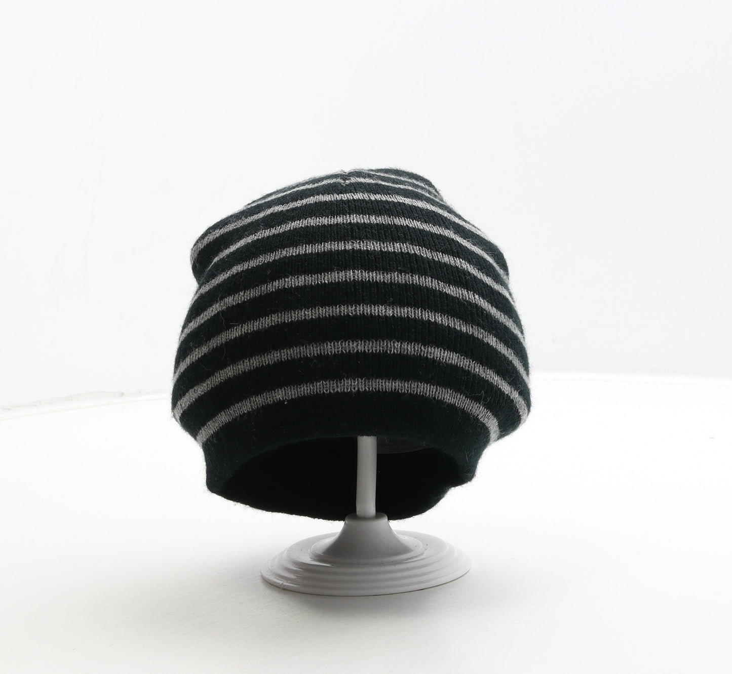Preworn Boys Black Striped Acrylic Beanie One Size
