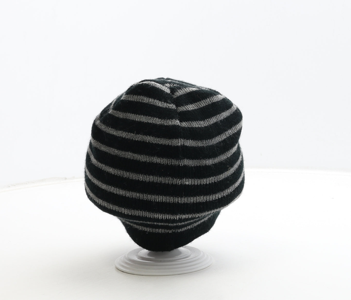 Preworn Boys Black Striped Acrylic Beanie One Size