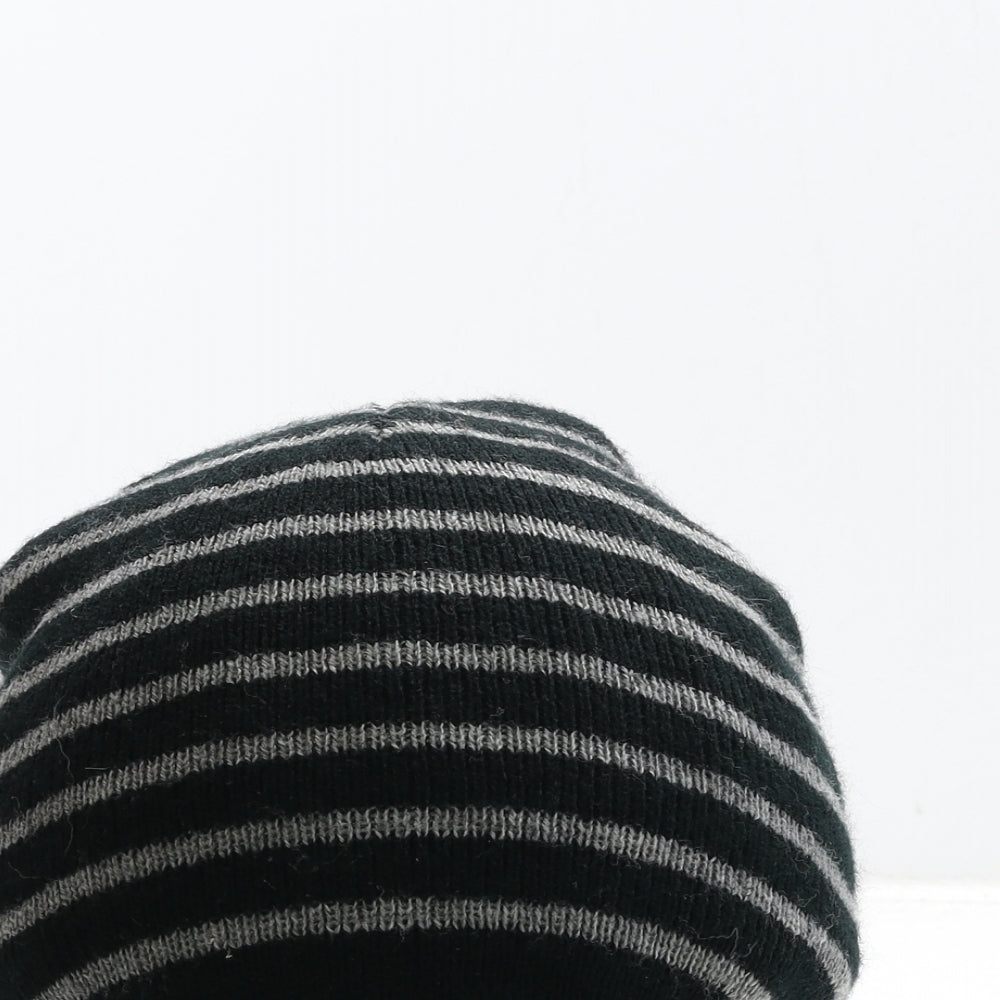 Preworn Boys Black Striped Acrylic Beanie One Size