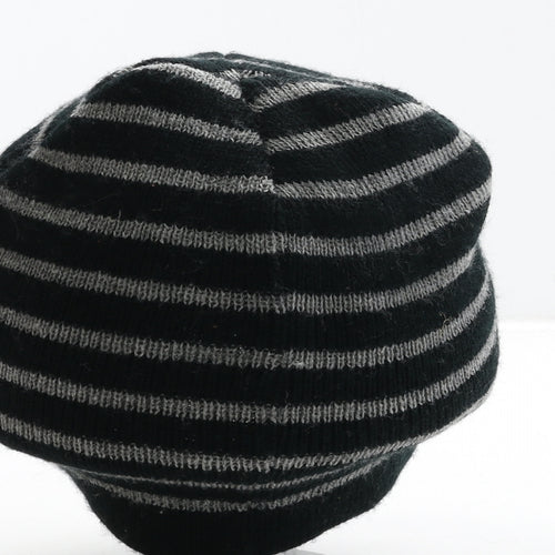 Preworn Boys Black Striped Acrylic Beanie One Size