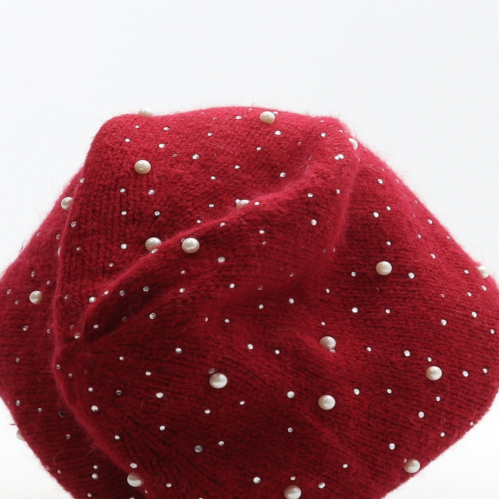 Preworn Womens Red Angora Beanie One Size