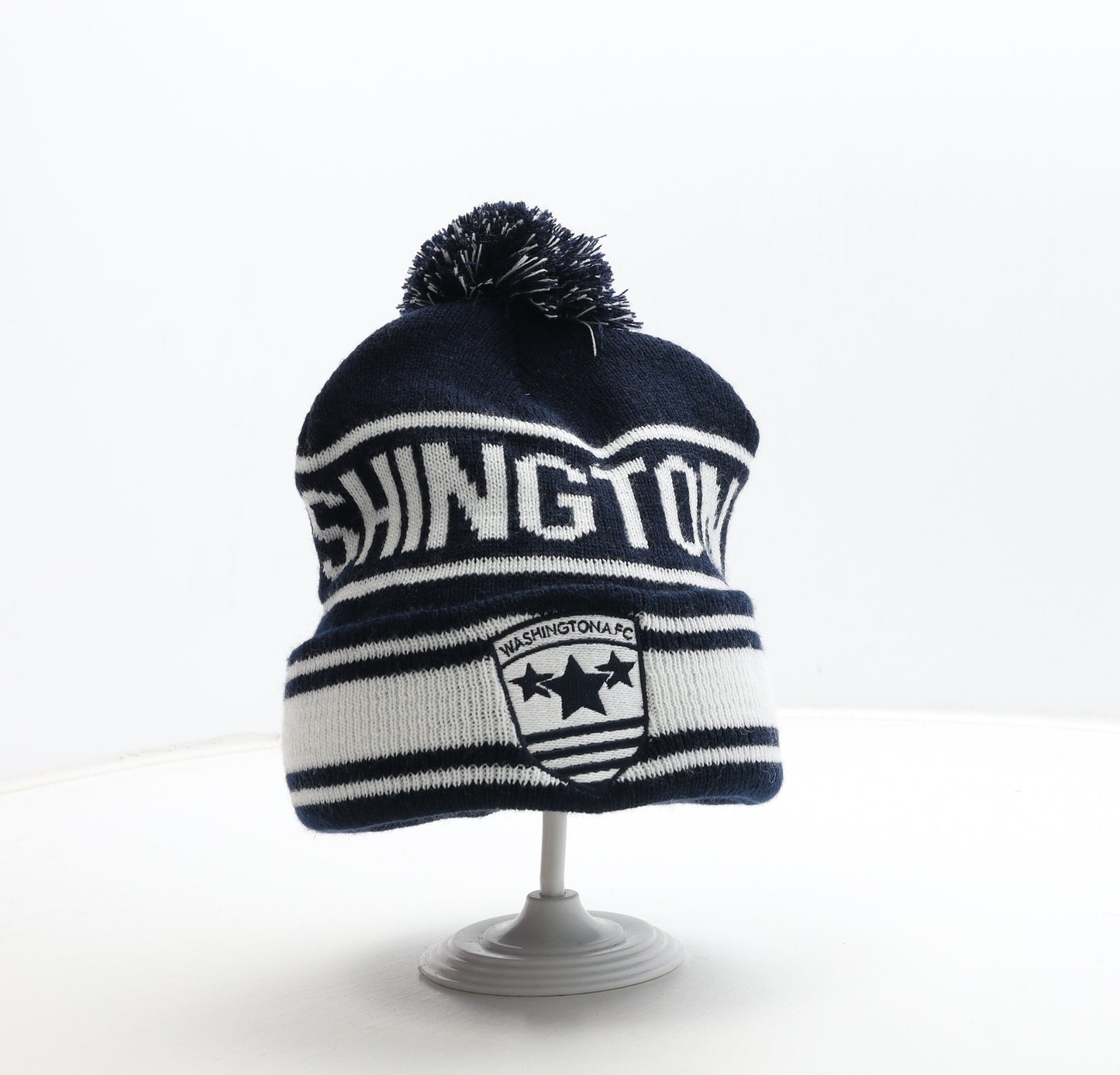 Washington FC Mens Blue Acrylic Beanie One Size - Logo Pom Pom Detail