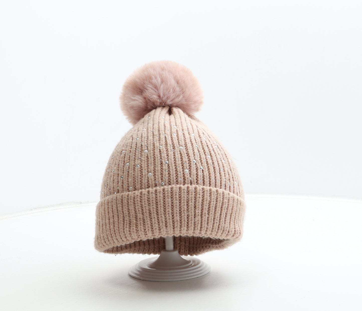 Primark Womens Pink Acrylic Bobble Hat Size M