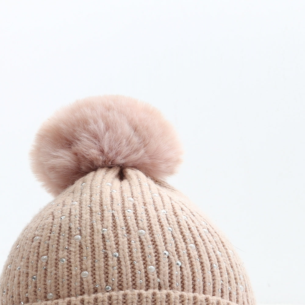 Primark Womens Pink Acrylic Bobble Hat Size M
