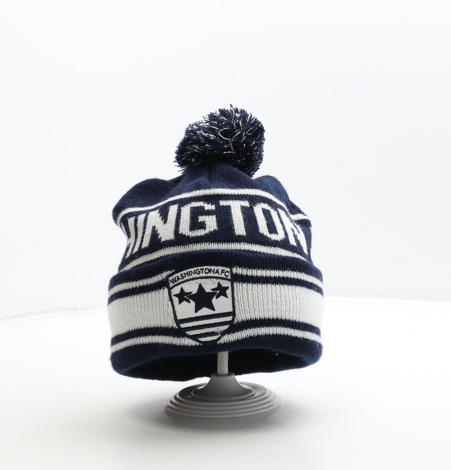 Washington FC Mens Blue Acrylic Beanie One Size - Pom Pom Detail