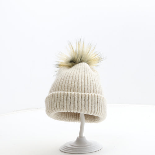 Primark Girls Beige Acrylic Bobble Hat One Size