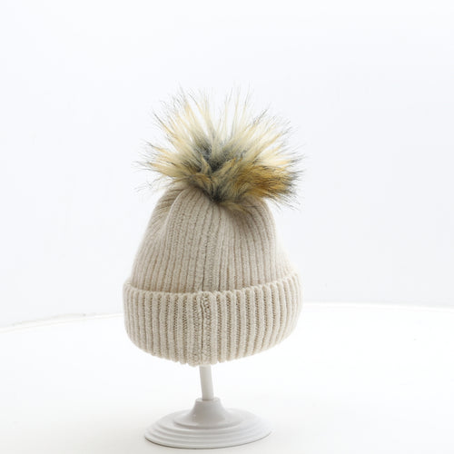 Primark Girls Beige Acrylic Bobble Hat One Size