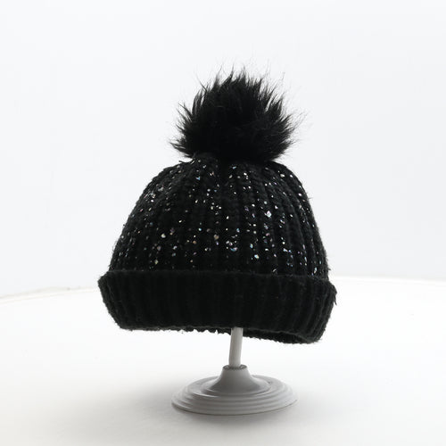 F&F Girls Black Acrylic Bobble Hat Size S
