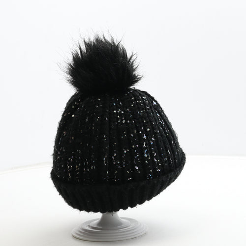 F&F Girls Black Acrylic Bobble Hat Size S
