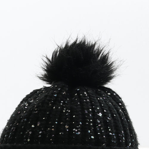 F&F Girls Black Acrylic Bobble Hat Size S