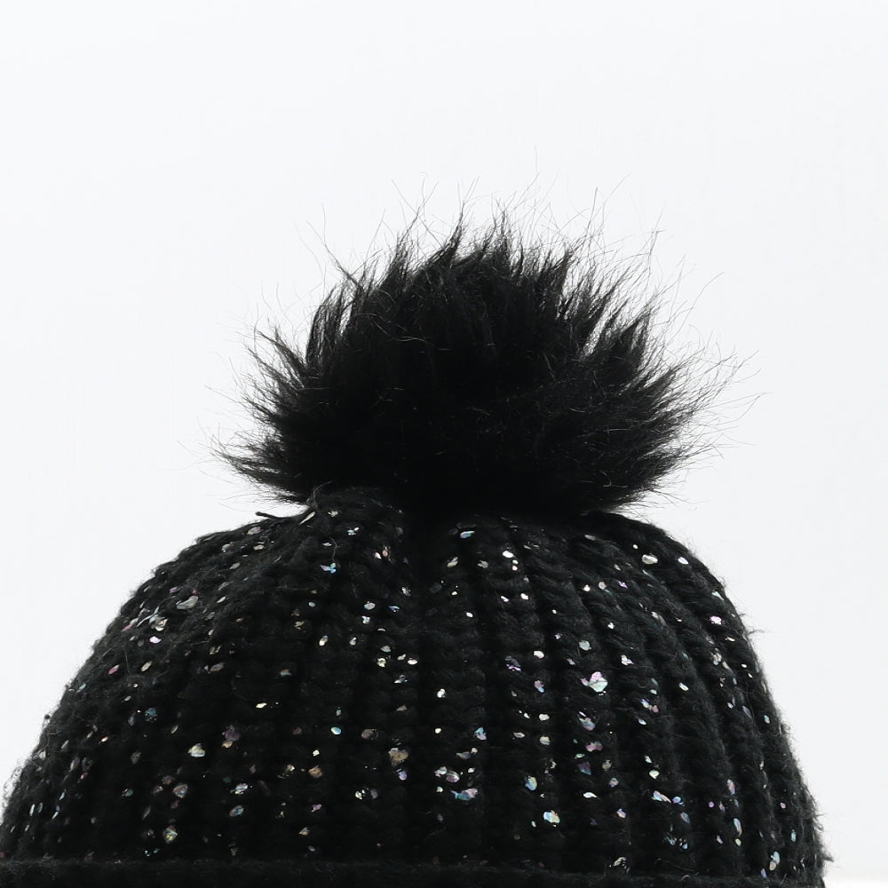 F&F Girls Black Acrylic Bobble Hat Size S
