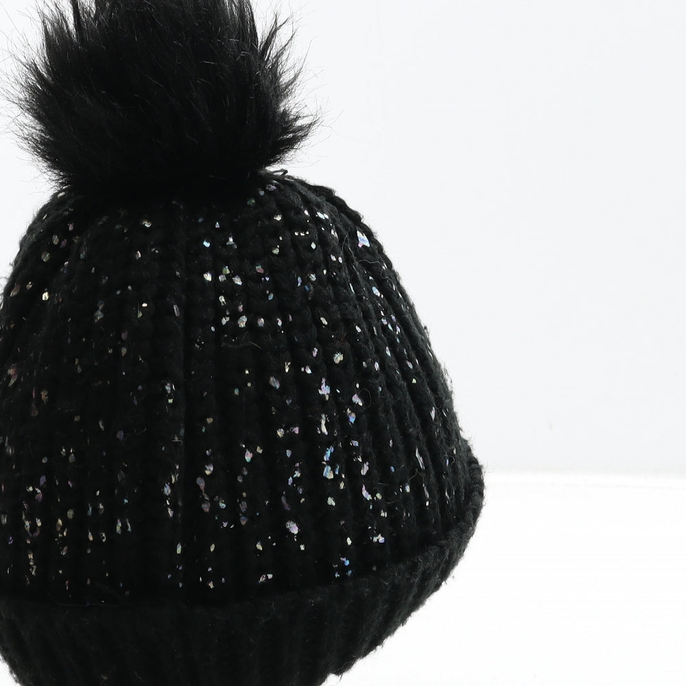F&F Girls Black Acrylic Bobble Hat Size S