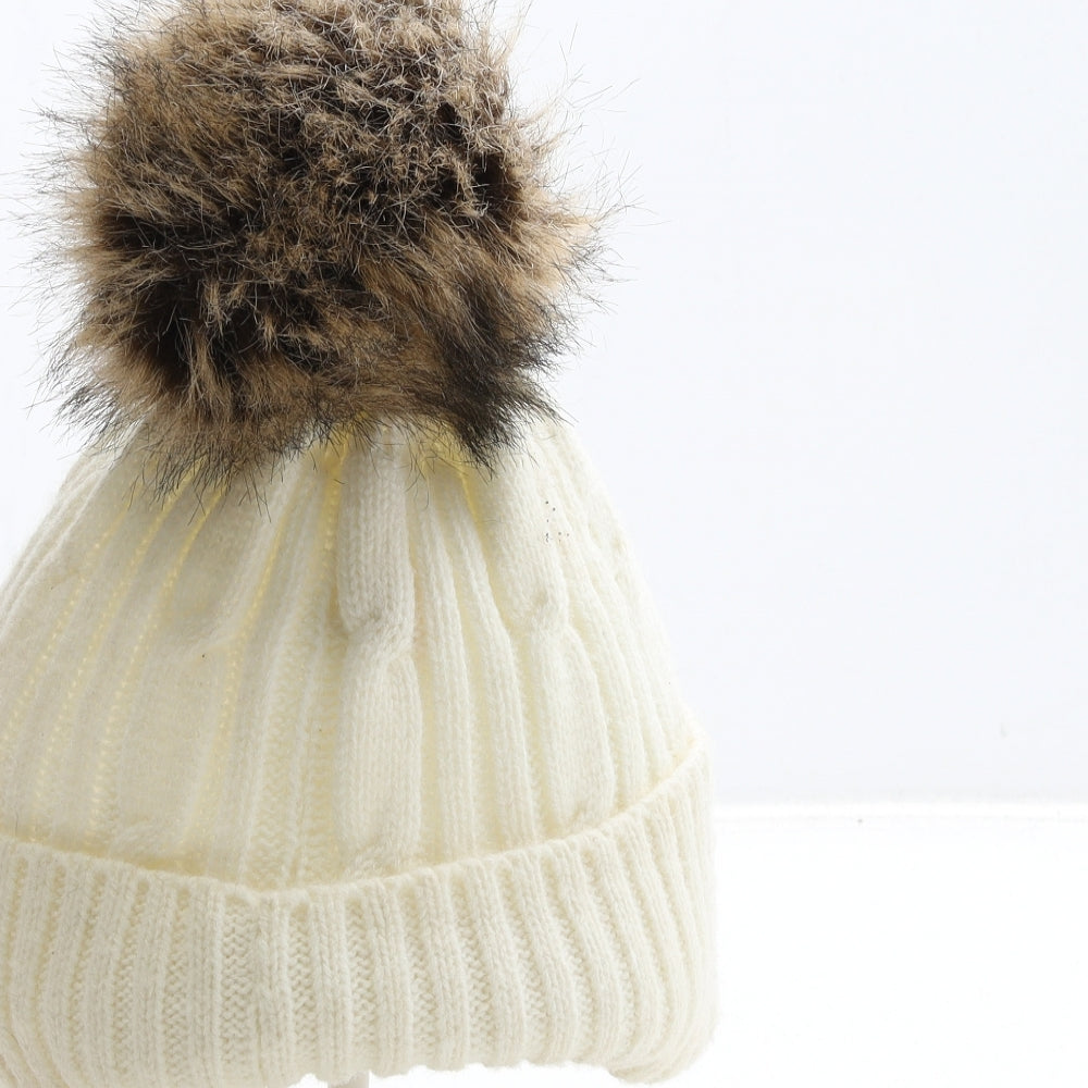 Alpine Womens Ivory Acrylic Bobble Hat One Size