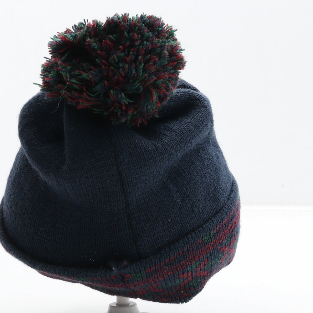 Cedar Wood State Mens Blue Fair Isle Acrylic Beanie One Size - Team Santa