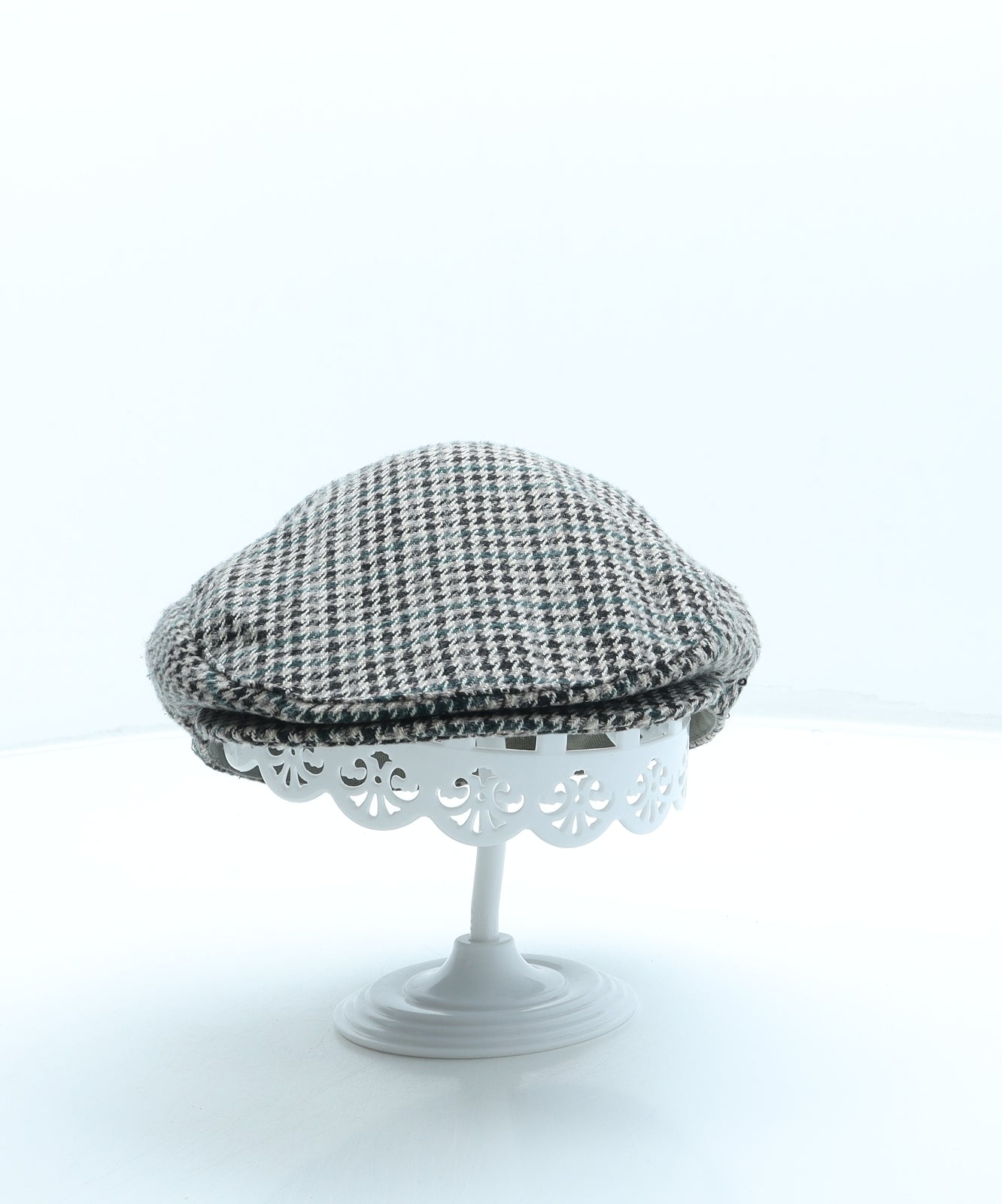 Tress & Co Mens Brown Geometric Polyester Flat Cap One Size - Houndstooth print