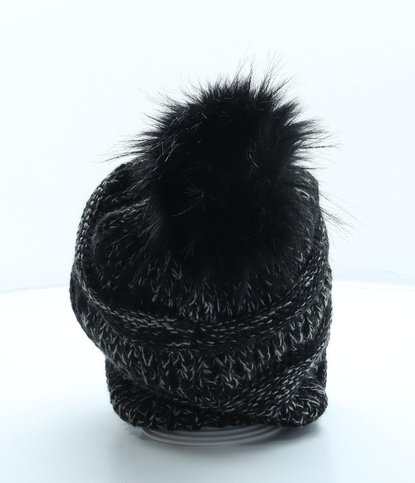 FurTalk Mens Black Acrylic Beanie One Size - Bobble hat