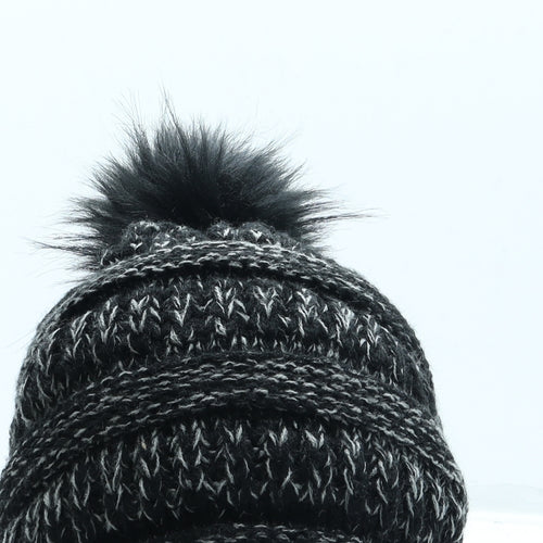 FurTalk Mens Black Acrylic Beanie One Size - Bobble hat