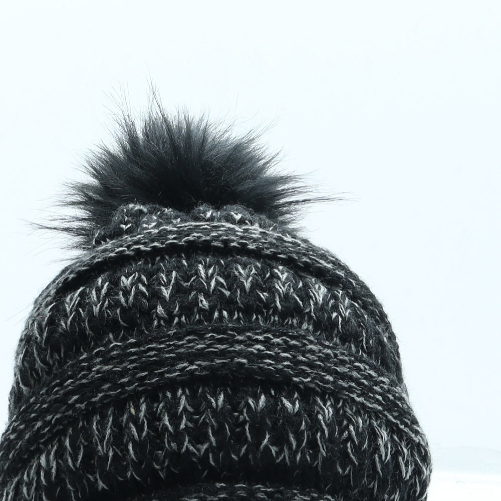 FurTalk Mens Black Acrylic Beanie One Size - Bobble hat