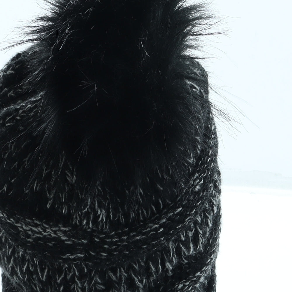 FurTalk Mens Black Acrylic Beanie One Size - Bobble hat