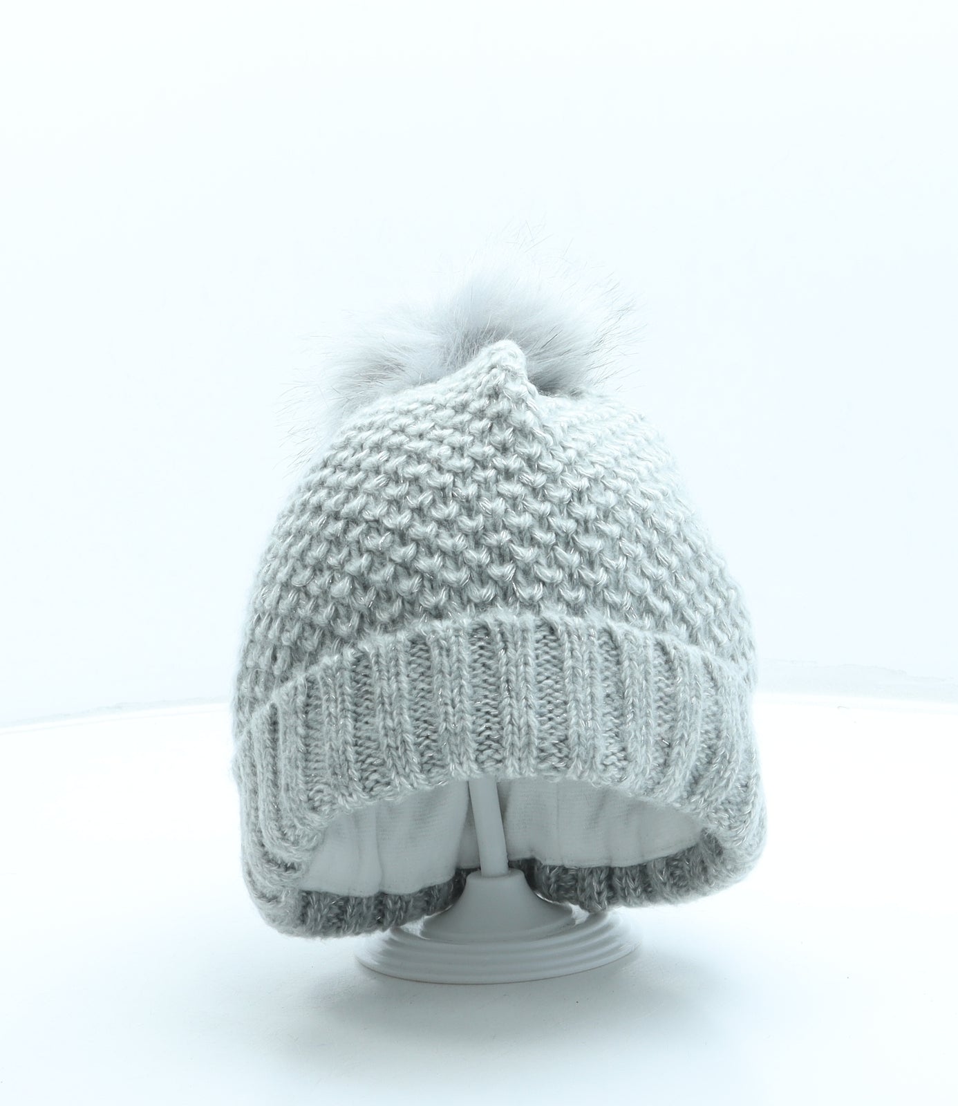 George Girls Grey Acrylic Bobble Hat One Size - Pom Pom