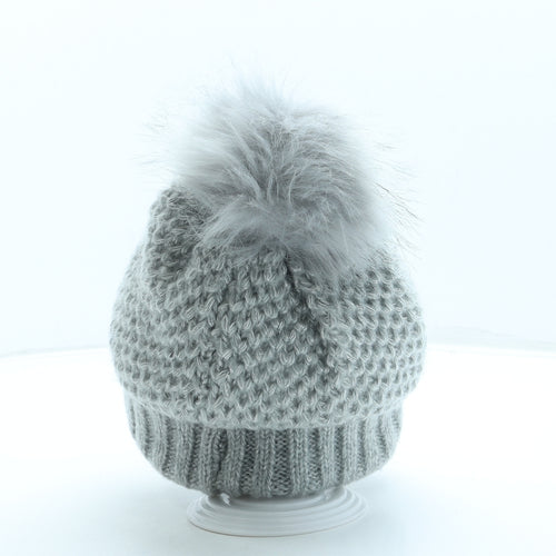 George Girls Grey Acrylic Bobble Hat One Size - Pom Pom