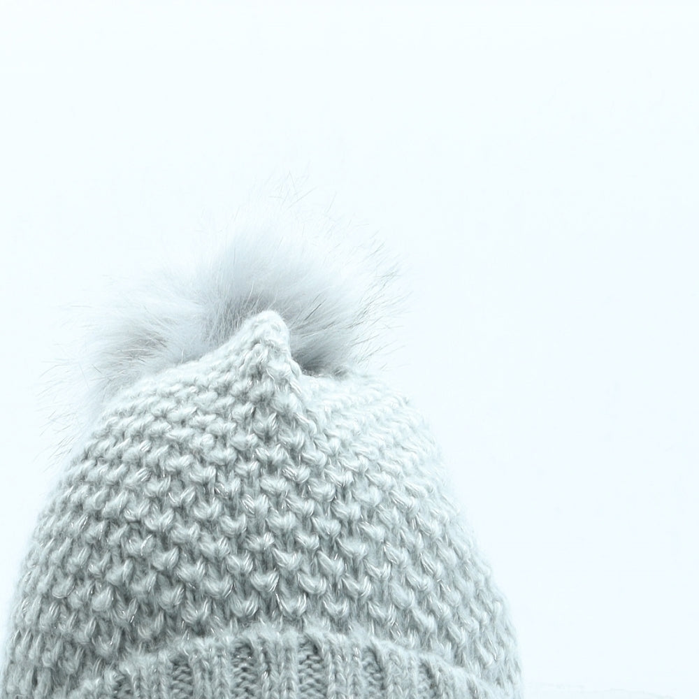 George Girls Grey Acrylic Bobble Hat One Size - Pom Pom