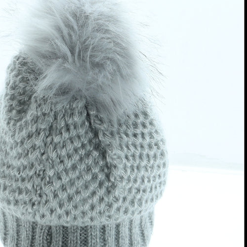 George Girls Grey Acrylic Bobble Hat One Size - Pom Pom