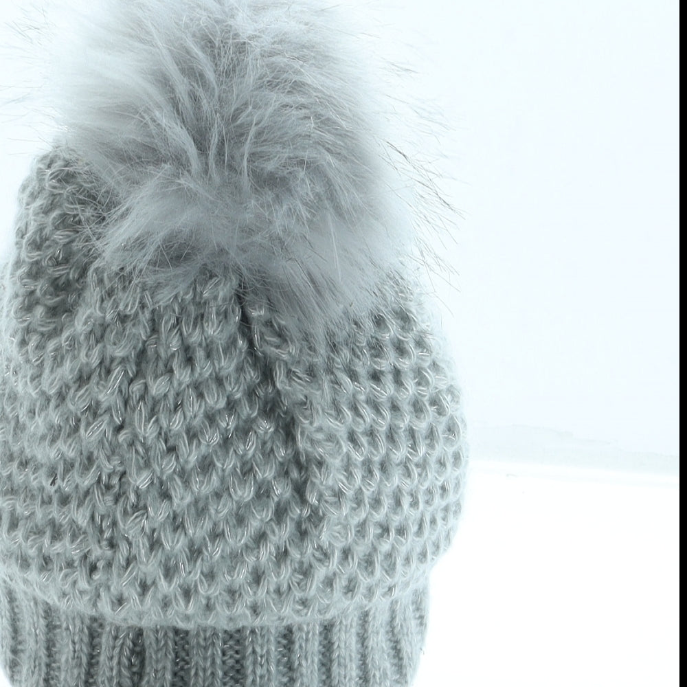George Girls Grey Acrylic Bobble Hat One Size - Pom Pom