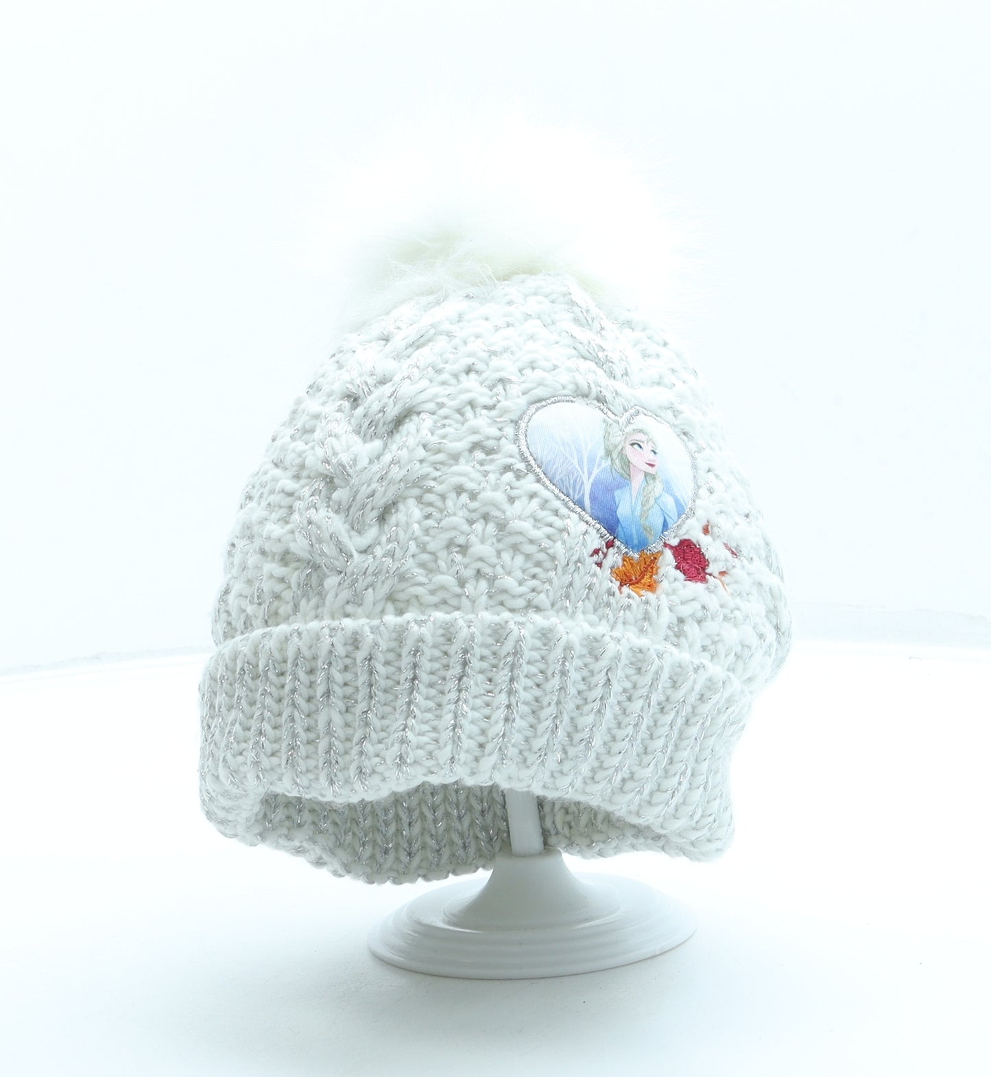 Primark Girls White Acrylic Bobble Hat Size M - Frozen