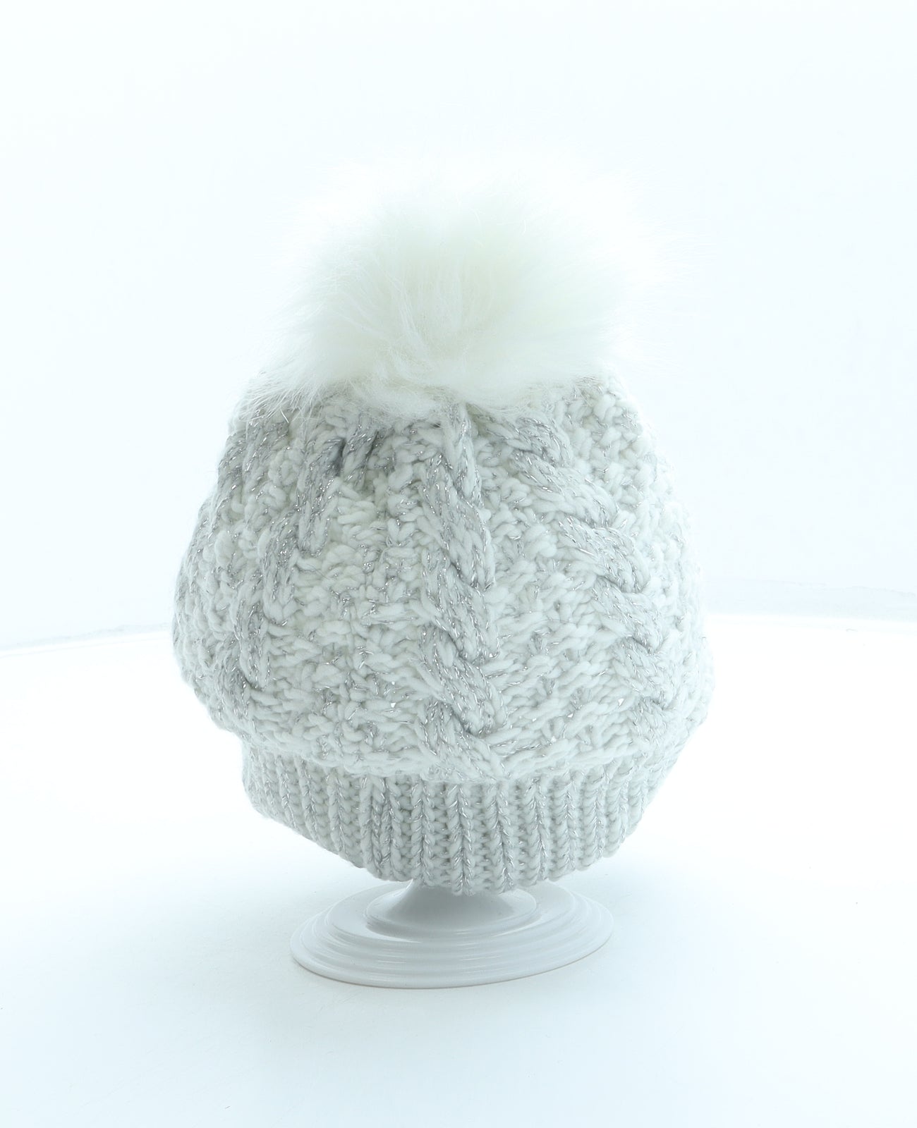 Primark Girls White Acrylic Bobble Hat Size M - Frozen