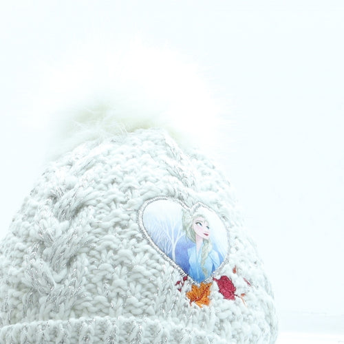 Primark Girls White Acrylic Bobble Hat Size M - Frozen