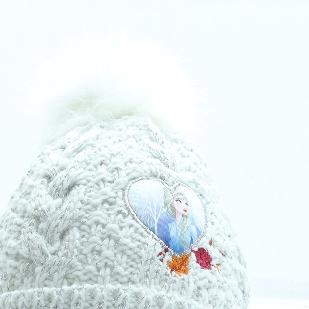 Primark Girls White Acrylic Bobble Hat Size M - Frozen