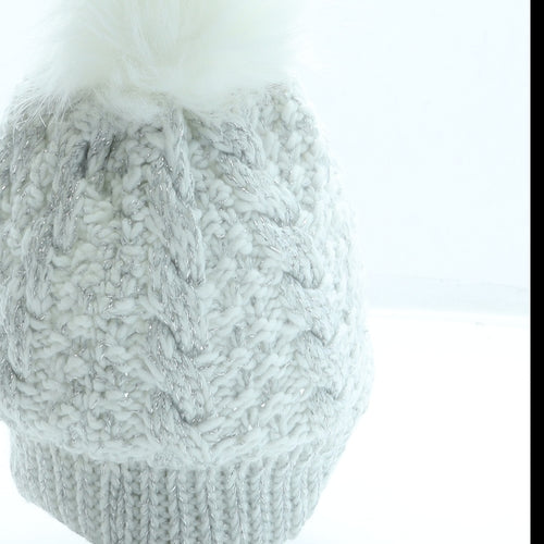 Primark Girls White Acrylic Bobble Hat Size M - Frozen
