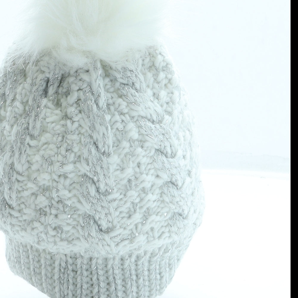 Primark Girls White Acrylic Bobble Hat Size M - Frozen
