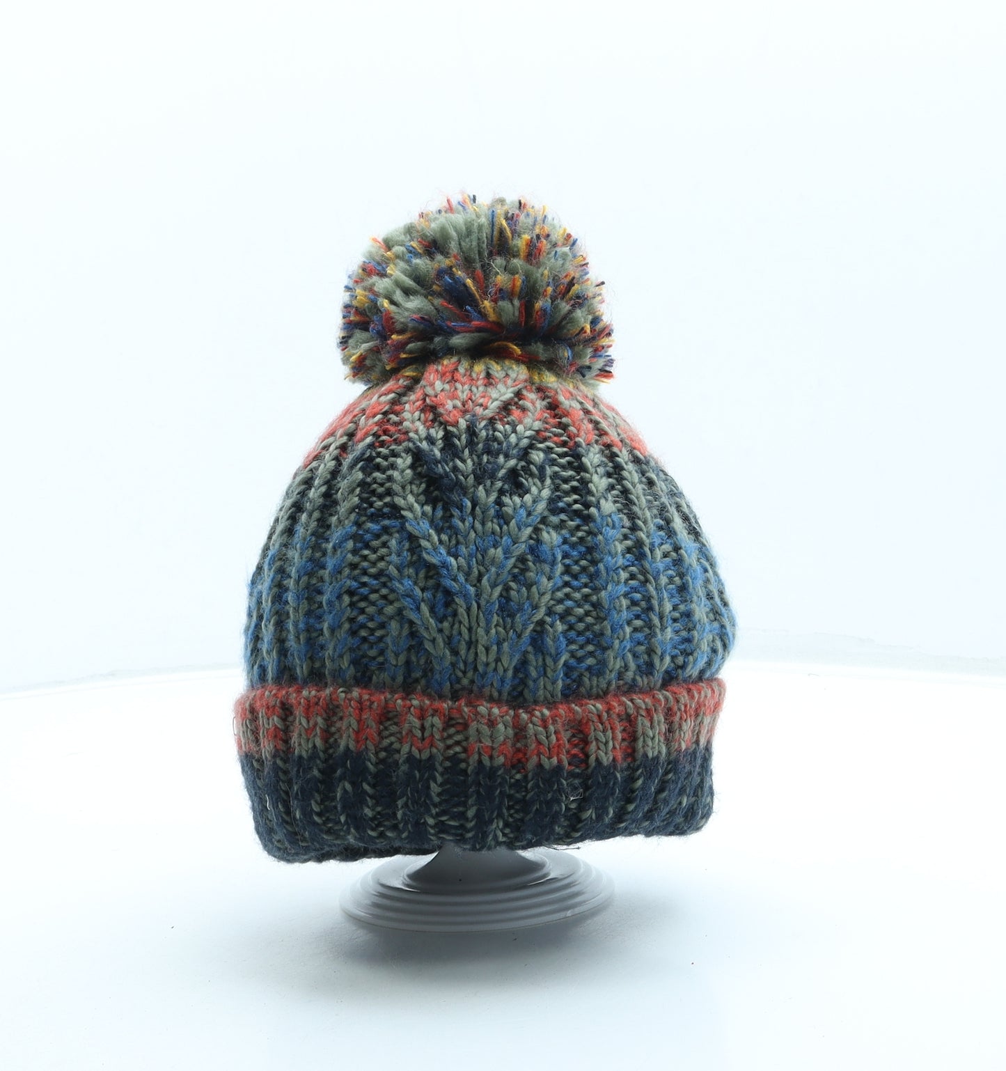 F&F Boys Blue Acrylic Bobble Hat One Size - Pom Pom