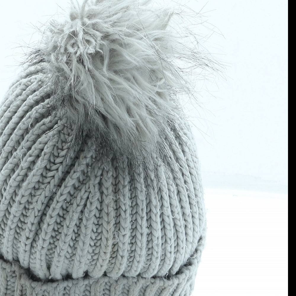 Topshop Womens Grey Acrylic Bobble Hat One Size - Pom Pom