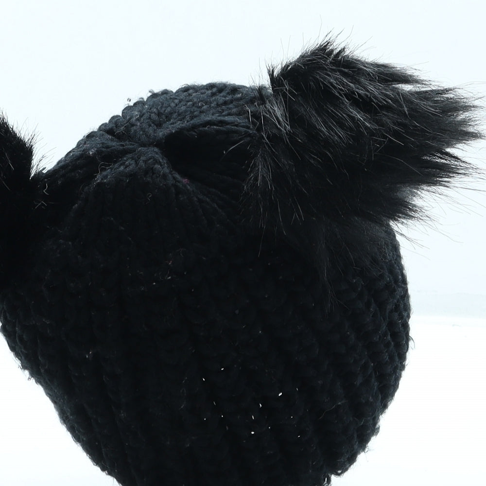Atmosphere Girls Black Acrylic Bobble Hat One Size - Pom Pom