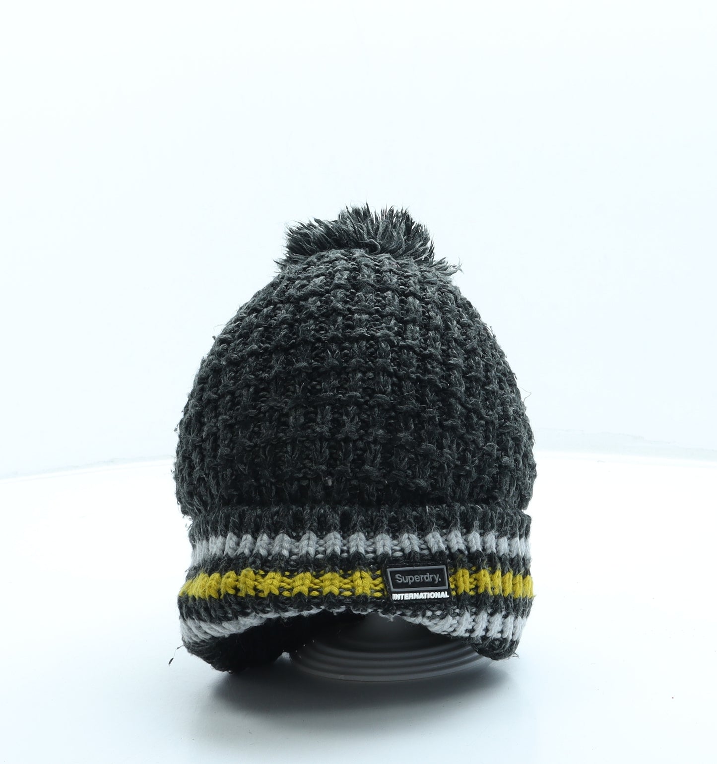 Superdry Mens Grey Acrylic Beanie One Size - Pom Pom